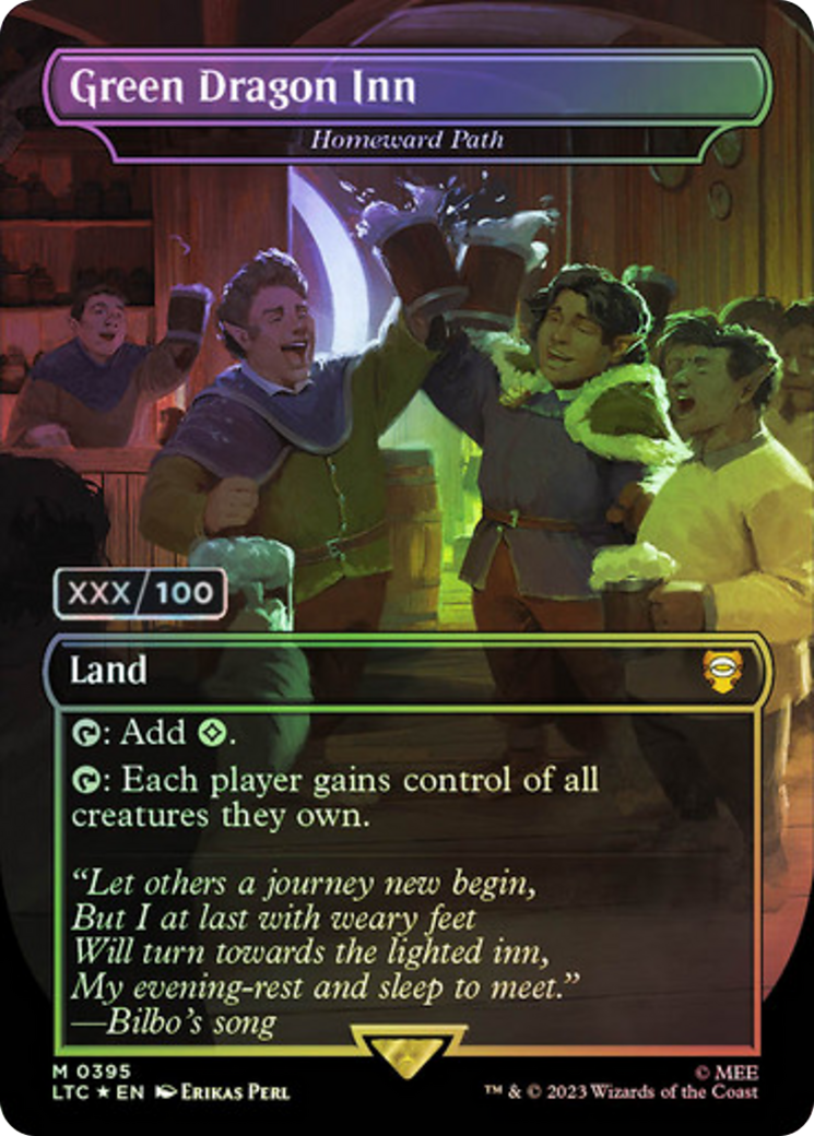Green Dragon Inn - Homeward Path (Serial Numbered) (LTC-395Z) - Tales of Middle-earth Commander / Green Dragon Inn (Borderless) Foil