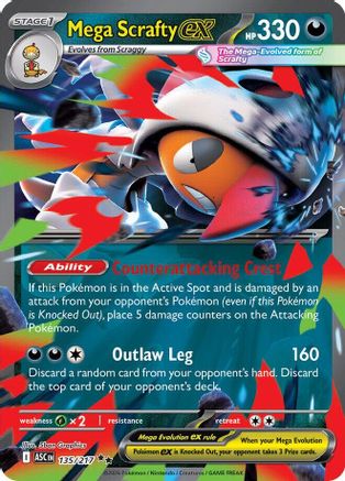 Mega Scrafty ex 135/217  - Holofoil ME Ascended Heroes - Double Rare