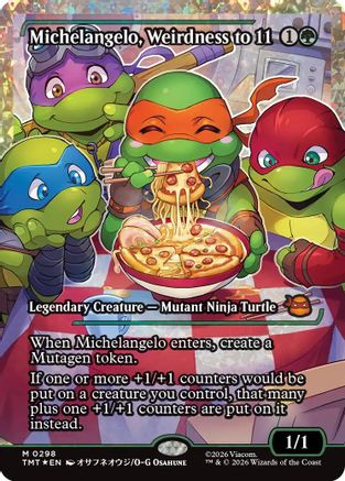 Michelangelo, Weirdness to 11 (Showcase) (Fracture Foil) (TMT-298) - Teenage Mutant Ninja Turtles Foil