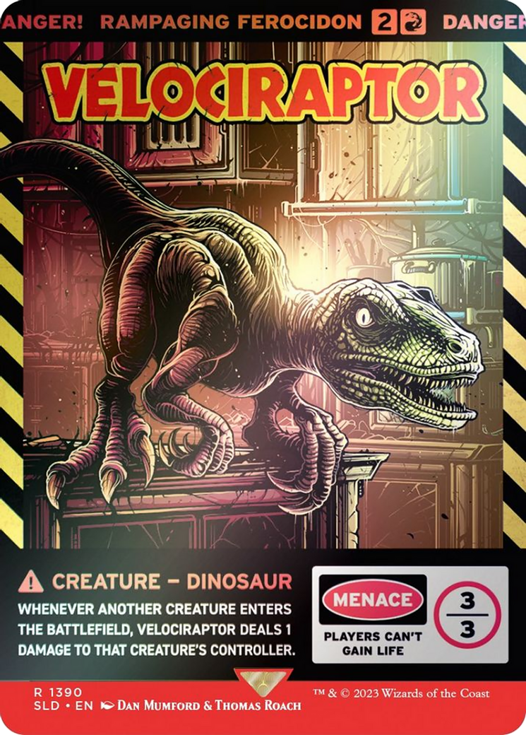 Velociraptor - Rampaging Ferocidon (Rainbow Foil) (SLD-1390★) - Secret Lair Drop / Velociraptor: (Full Art) (Borderless) Foil