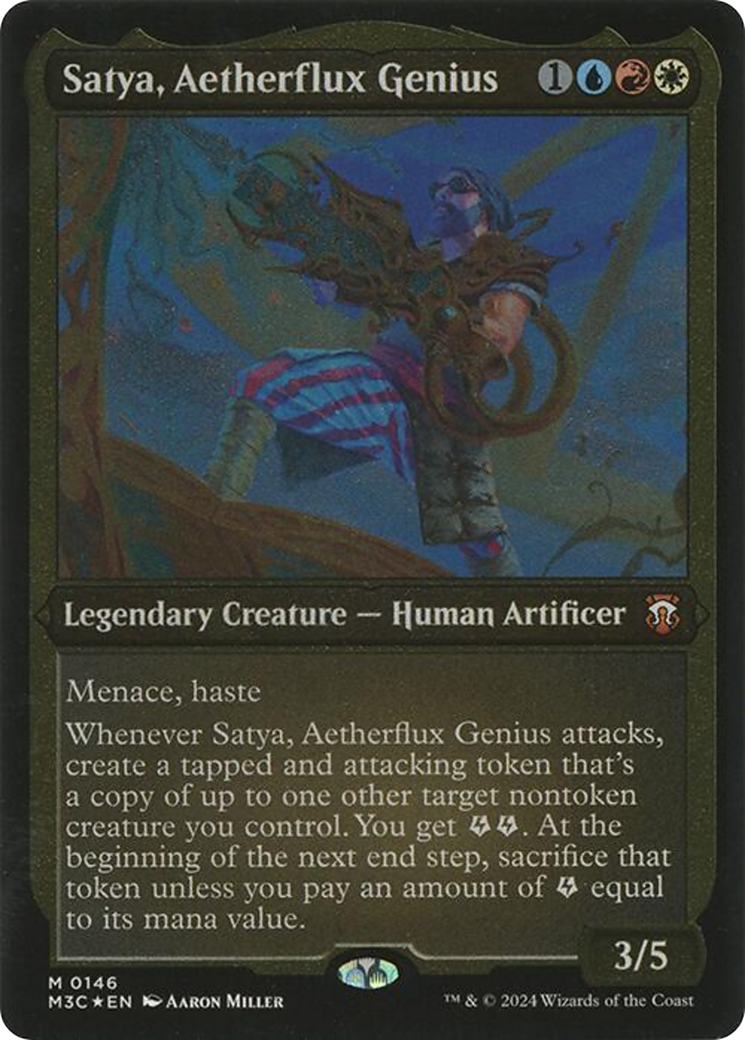 Satya, Aetherflux Genius (Display Commander) - Thick Stock (M3C-146) - Modern Horizons 3 Commander Etched Foil