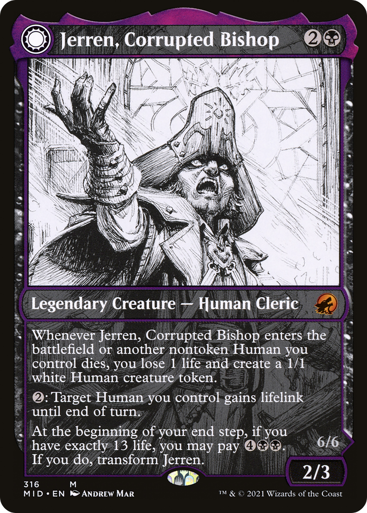Jerren, Corrupted Bishop (Showcase) (MID-316) - Innistrad: Midnight Hunt: (Showcase, Double Faced Transform) Foil
