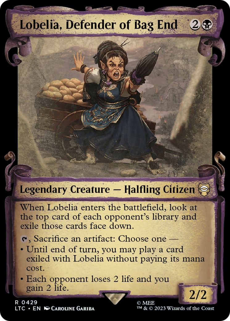 Lobelia, Defender of Bag End (Showcase Scrolls) (LTC-429) - Tales of Middle-earth Commander: (Showcase)